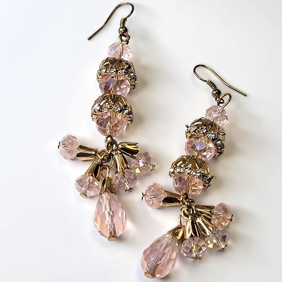 Pink Crystal Tiered Chandelier Earrings - Picture 3 of 10